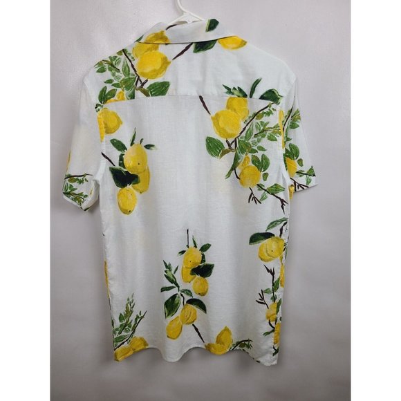 Zara Mens Shirt Size Large White Yellow Lemon Print Short Sleeve Regular Fit Top - Picture 4 of 5